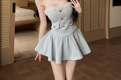 Ruffle Trim Tube Top & Mini A-Line Skirt Set