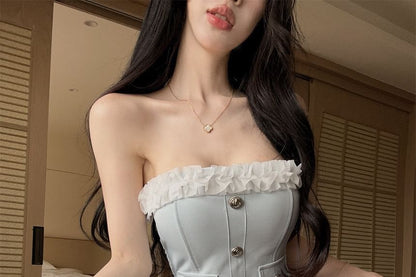 Ruffle Trim Tube Top & Mini A-Line Skirt Set