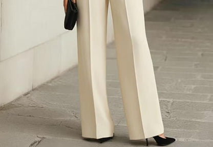 3/4-Sleeve Sheer Mock Neck Blouse & High-Waisted Wide Leg Pants Set