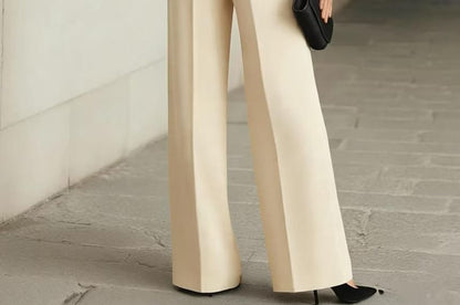 3/4-Sleeve Sheer Mock Neck Blouse & High-Waisted Wide Leg Pants Set