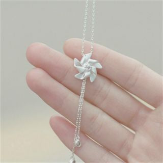 Sterling Silver Rhinestone Windmill 925 Pendant Necklace