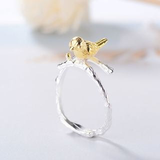 Bird Sterling Open Silver Plated Gold Ring 925