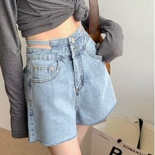 Mid Rise Cutout Denim Shorts