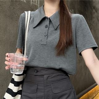 Melange Short-Sleeve Polo Shirt with Detachable Midi Pencil Skirt