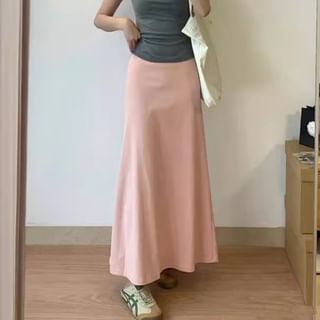 Plain High-Rise A-Line Maxi Skirt
