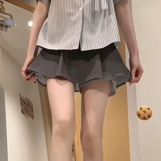 Striped Short-Sleeve Shirt with High-Rise A-Line Skirt