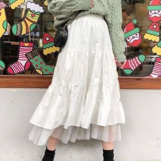 Lace Asymmetrical High-Waist Midi A-Line Skirt