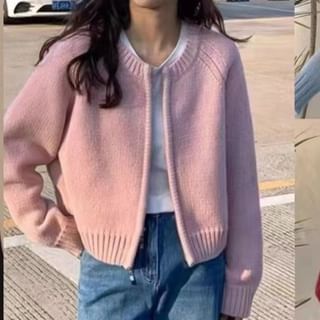 Crewneck Zip-Up Cardigan