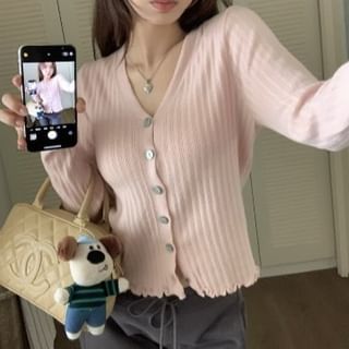 Ribbed V-Neck Cardigan