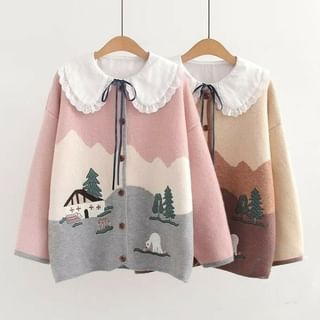 Jacquard Button-Up Long-Sleeve Cardigan Shirt