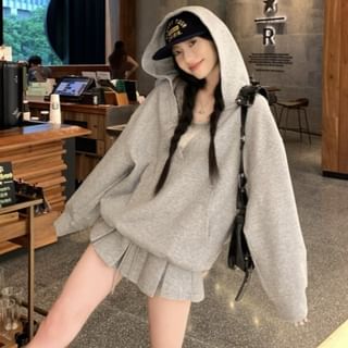 Puff-Sleeve Hoodie, Tank Top, and Pleated Skirt Set