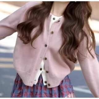 Plaid Patchwork Maxi Skirt / Two Tone Cardigan Set