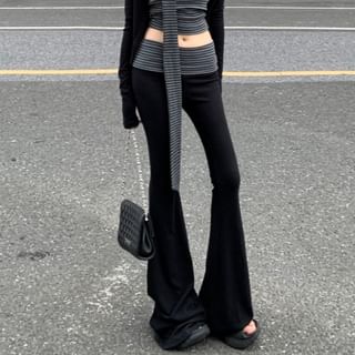 Striped Crop Tube Top / Scarf / Flared Pants / Cardigan Set