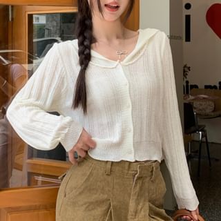 Collared Plain Cropped Cardigan
