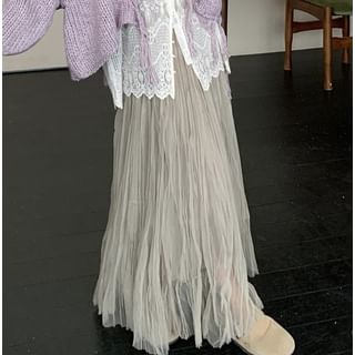 Asymmetrical Fringe Henley Sweater and Crinkle Maxi Skirt Set