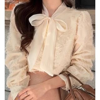 Faux Pearl Fringed Blouse with Tie Neck & Contrast Jacket plus Mini Skirt