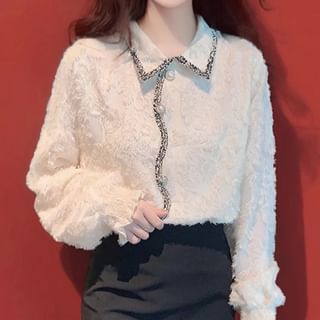 Elegant Frilled Lace Long-Sleeve Shirt