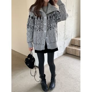 Collared Jacquard Button-Front Cardigan