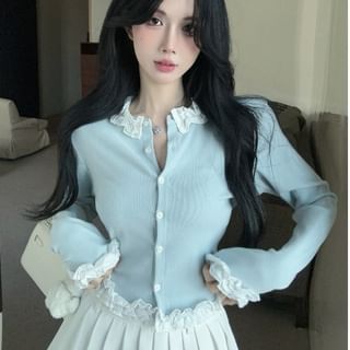 Ruffle Panel Round Neck Cardigan