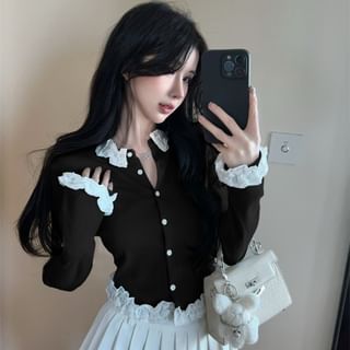 Ruffle Panel Round Neck Cardigan