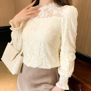 Stand Collar Lace Blouse with Long Sleeves