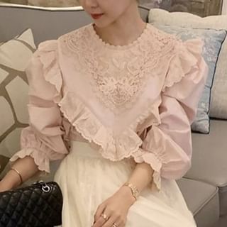 Asymmetrical Lace Long-Sleeve Blouse