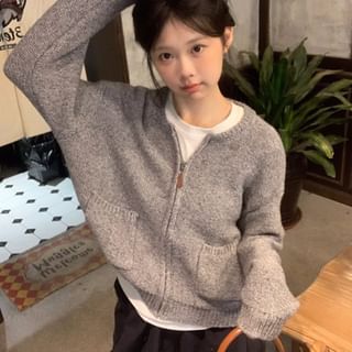 Crew Neck Zip-Up Cardigan