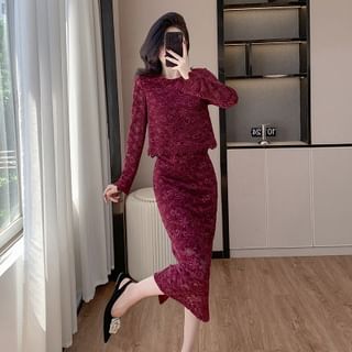 Lace Long-Sleeve Top with Maxi Mermaid Skirt Set