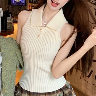 Cropped V-Neck Sweater with Ribbed Tank & Plaid Mini Skirt