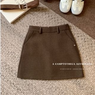 Plain Mini A-Line Skirt with High Rise