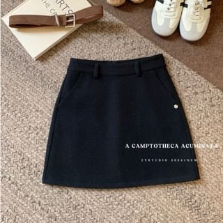 Plain Mini A-Line Skirt with High Rise