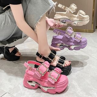 Platform Rhinestone Ruched Sandals
