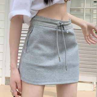 Plain High-Rise A-Line Mini Skirt - Cotton Blend