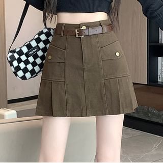 Denim Pleated Mini Skirt