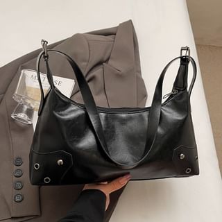 Faux Leather Grommet Shoulder Bag