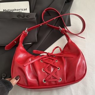 Faux Leather Lace-Up Shoulder Bag