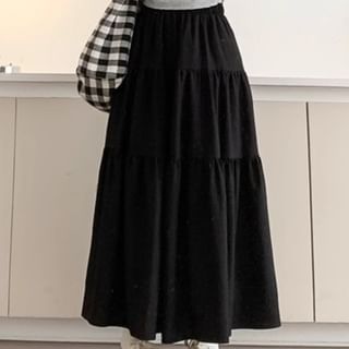 Smooth Midi A-Line Skirt with Elevated Waistband