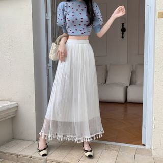 Tasseled High Rise Maxi Fishtail Skirt