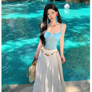 Sheer Crop Camisole with High Waist Maxi A-Line Skirt Set