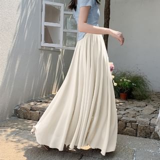 Plain High Waist Maxi A-Line Skirt