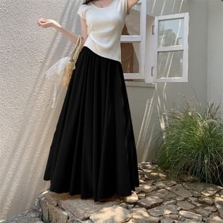 Plain High Waist Maxi A-Line Skirt
