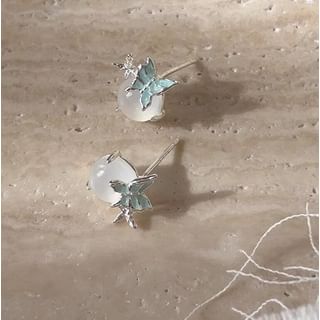 Stud Earring Cabochon Enamel Butterfly