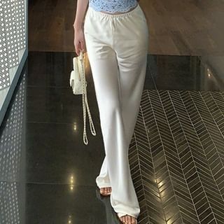 Halter Neck Open Back Lace Crop Top / Elastic Waist Plain Fringed Shorts / Flared Pants