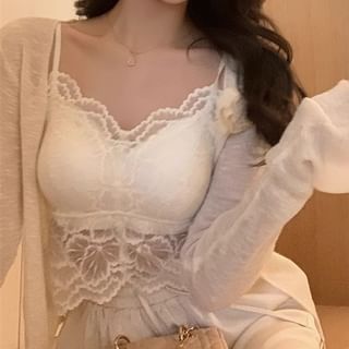 V-Neck Padded Lace Crop Cami Top
