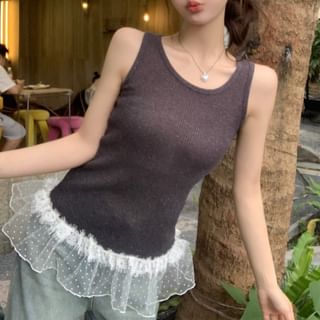 Scoop Neck Lace Panel Slim Fit Knit Tank Top