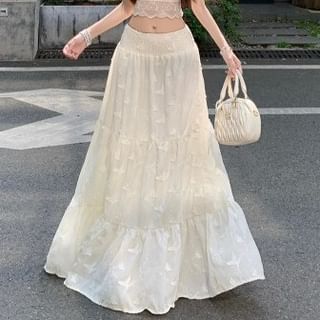 Mock Neck Lace Crop Top & Maxi Skirt Set