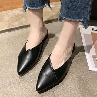 Pointed Toe Faux Leather Mules