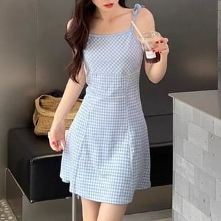Spaghetti Strap Plaid Mini A-Line Dress