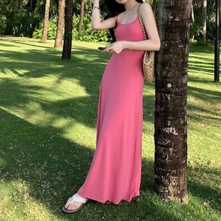 Spaghetti Strap Scoop Neck Plain Maxi A-Line Dress