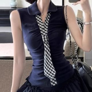 Collar Slim Tank with Tiered Mini Flared Skirt